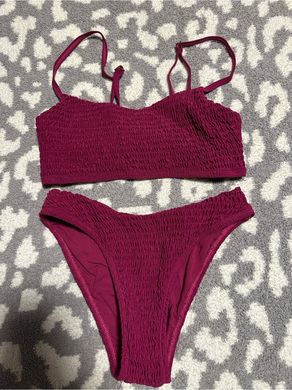 Smocked Bandeau Bikini Set in Berry